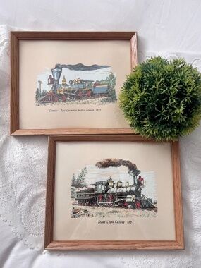 Signed Nick Mika Canadian Railway Prints Framed Pair Vintage Train Wall Art